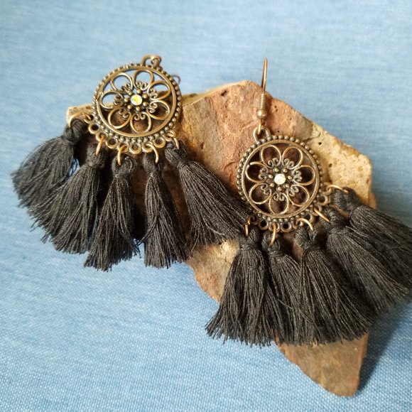 Tassel Earrings:  Black - NWOT - Picture 7 of 7